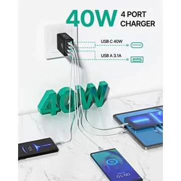 USB C Charger Block, 40W USB C Wall Charger PD+QC 3.0 Double Port Power Adapter, 4-Port Multiport Fast Charging Block Plug for iPhone 15 Plus 14 13 12 11 Pro Max XS XR X 8 7 6 SE, iPad, Samsung, Moto