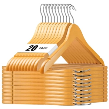 HOUSE DAY Wooden Hangers – 20 Pack Natural Heavy Duty Hangers for Closet