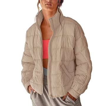 Aiopr Women's Oversized Lightweight Down Coat Long Sleeve Zip Packable Short Puffer Jackets