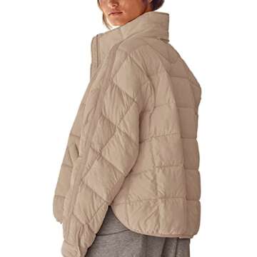 Aiopr Women's Oversized Lightweight Down Coat Long Sleeve Zip Packable Short Puffer Jackets