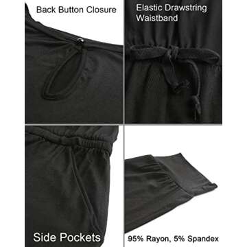 Alelly Women's Loose Fit Off Shoulder Elastic Waist Beam Foot Jumpsuit Rompers with Pockets