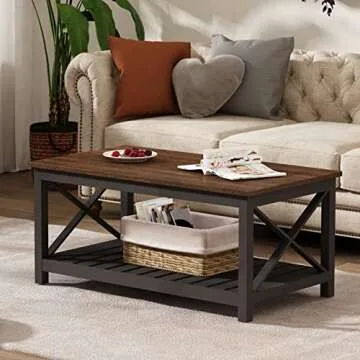 ChooChoo Coffee Table, Rustic Vintage Farmhouse Living Room Table with Shelf, 40