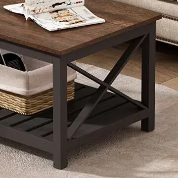 ChooChoo Coffee Table, Rustic Vintage Farmhouse Living Room Table with Shelf, 40