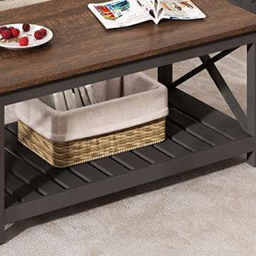 ChooChoo Coffee Table, Rustic Vintage Farmhouse Living Room Table with Shelf, 40