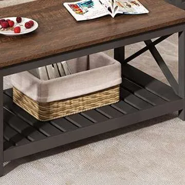 ChooChoo Coffee Table, Rustic Vintage Farmhouse Living Room Table with Shelf, 40