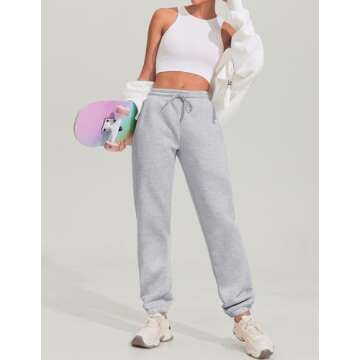 PINSPARK Grey Sweatpants for Women Fleece Sweatpant Winter Fall Jogger Athletic Pants Casual Lounge ...