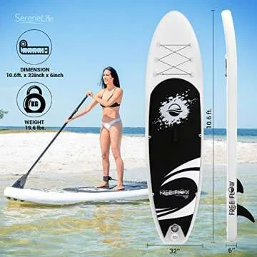 SereneLife Inflatable Stand Up Paddle Board (6 Inches Thick) with Premium SUP Accessories & Carry Ba...