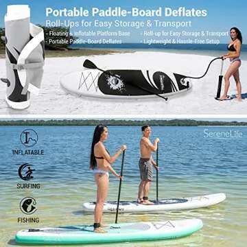 SereneLife Inflatable Stand Up Paddle Board (6 Inches Thick) with Premium SUP Accessories & Carry Bag | Wide Stance, Bottom Fin for Paddling, Surf Control, Non-Slip Deck | Youth & Adult Standing Boat