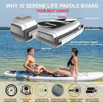 SereneLife Inflatable Stand Up Paddle Board (6 Inches Thick) with Premium SUP Accessories & Carry Bag | Wide Stance, Bottom Fin for Paddling, Surf Control, Non-Slip Deck | Youth & Adult Standing Boat