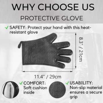 Juwell Fire Pit Poker and Protective Silicone Glove, 2 Pc. Set, Long 26” Iron Rod for Outdoor Camping, Grilling, Fireplace, or Backyard Barbecuing, Heavy-Duty Rust Resistant Finish, Black