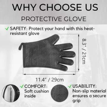 Juwell Fire Pit Poker and Protective Silicone Glove, 2 Pc. Set, Long 26” Iron Rod for Outdoor Camping, Grilling, Fireplace, or Backyard Barbecuing, Heavy-Duty Rust Resistant Finish, Black