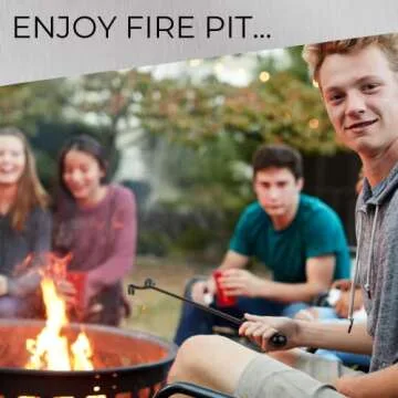 Juwell Fire Pit Poker and Protective Silicone Glove, 2 Pc. Set, Long 26” Iron Rod for Outdoor Camping, Grilling, Fireplace, or Backyard Barbecuing, Heavy-Duty Rust Resistant Finish, Black