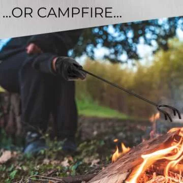 Juwell Fire Pit Poker and Protective Silicone Glove, 2 Pc. Set, Long 26” Iron Rod for Outdoor Camping, Grilling, Fireplace, or Backyard Barbecuing, Heavy-Duty Rust Resistant Finish, Black