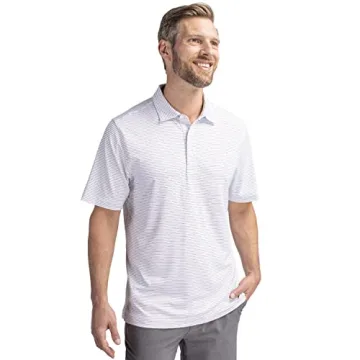 Cutter & Buck Men's Tall Moisture Wicking UPF Polo Shirt with Stripe Design in White