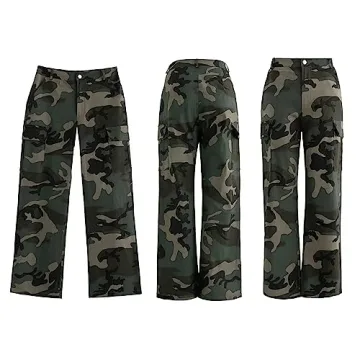 Womens High Waisted Camo Cargo Pants with Pockets