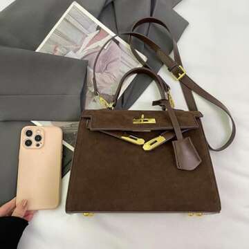 Stylish Brown Suede Top Handle Satchel for Women