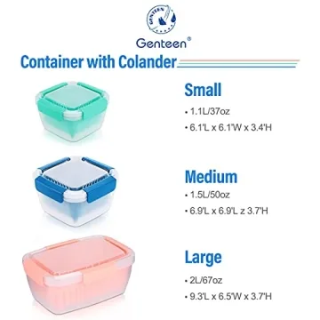 Genteen Berry Containers for Fridge, Fruit Containers for Fridge BPA Free Colander with Lid and Removable Drain Basket Muti-use Berry Keeper Container (1.5L+1.5L-Blue+Pink)