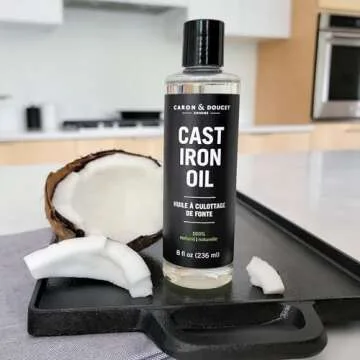 CARON & DOUCET - 100% Plant-Based Cast Iron Cleaning Set: Seasoning Oil & Soap for Washing, Restoring & Seasoning Skillets, Pans & Grills!
