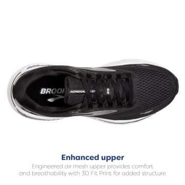 Brooks Women’s Adrenaline GTS 23 Supportive Running Shoe - Black/White/Silver - 12 Medium
