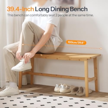 HOOBRO Bamboo Dining Bench - Stylish, Sturdy, Easy Assembly