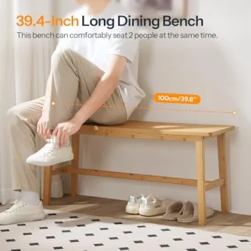 HOOBRO Bamboo Dining Bench - Stylish, Sturdy, Easy Assembly