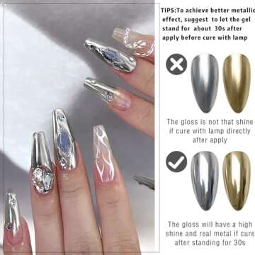 NewBang 2x12ml Metallic Painting Nail Gel Liner Polish, 3D Metal Mirror Effect Painted Drawing Nail Gel with Build in Thin Brush Glossy Chrome Gel Soak Off UV/LED Nail Art Manicure Set #Silver&Gold