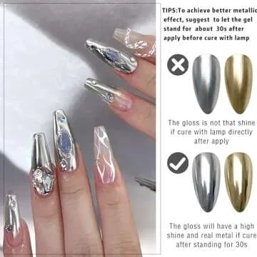 NewBang 2x12ml Metallic Painting Nail Gel Liner Polish, 3D Metal Mirror Effect Painted Drawing Nail Gel with Build in Thin Brush Glossy Chrome Gel Soak Off UV/LED Nail Art Manicure Set #Silver&Gold