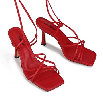 ISNOM Red Heels Chic Strappy Women’s Stiletto Heels