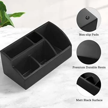 Luxspire Bathroom Counter Organizer, Toothbrush Holder for Bathroom 5 Slot, Large Bathroom Countertop Organizer Storage Marble Bathroom Accessories for Toothbrush Toothpaste, Matte Black