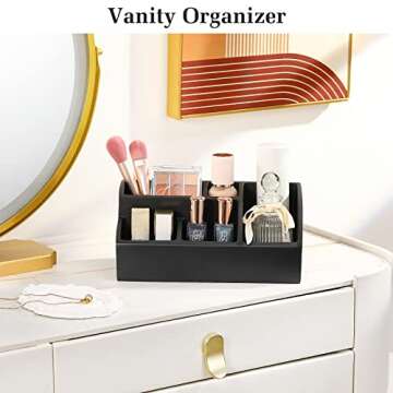 Luxspire Bathroom Counter Organizer, Toothbrush Holder for Bathroom 5 Slot, Large Bathroom Countertop Organizer Storage Marble Bathroom Accessories for Toothbrush Toothpaste, Matte Black