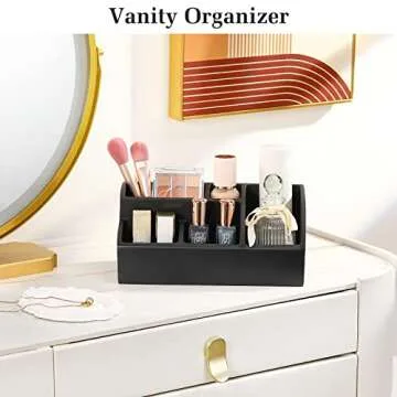 Luxspire Bathroom Counter Organizer, Toothbrush Holder for Bathroom 5 Slot, Large Bathroom Countertop Organizer Storage Marble Bathroom Accessories for Toothbrush Toothpaste, Matte Black