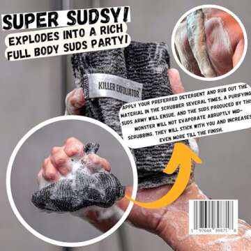 Extra Rough Exfoliating Washcloth-Extreme Body & Back Scrubber for Shower, Extra Long, Hygienic Rough Exfoliator, Men & Women, 2 Count Pack, Black & Grey, Killer Exfoliator