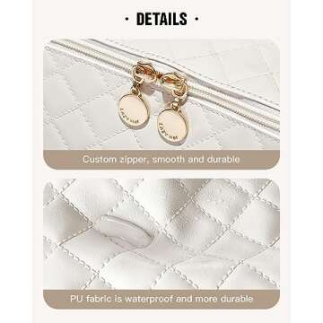 EACHY Travel Makeup Bag,Large Capacity Cosmetic Bags for Women,Waterproof Portable Pouch Open Flat Toiletry Bag Make up Organizer with Divider and Handle (F-White, Medium)