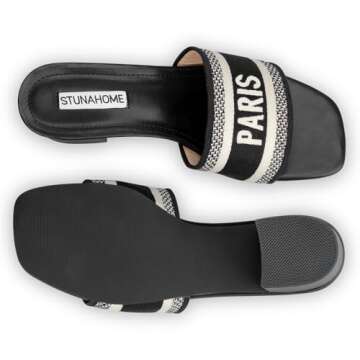 STUNAHOME Women's Heeled Sandals Low Block Chunky Heels Woven Embroidered Square Toe Slip on Heel Sandals Mules Comfortable Casual Summer Party Dress Shoes