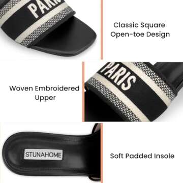 STUNAHOME Women's Heeled Sandals Low Block Chunky Heels Woven Embroidered Square Toe Slip on Heel Sandals Mules Comfortable Casual Summer Party Dress Shoes