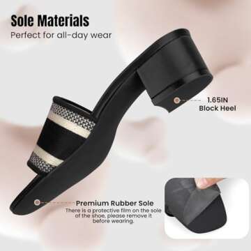 STUNAHOME Women's Heeled Sandals Low Block Chunky Heels Woven Embroidered Square Toe Slip on Heel Sandals Mules Comfortable Casual Summer Party Dress Shoes