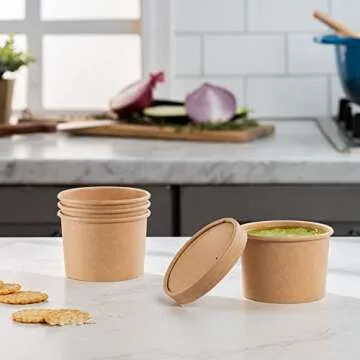 Comfy Package [12 oz. - 25 Count Kraft Paper Food Containers with Vented Lids - To Go Hot Soup Bowls, Disposable Ice Cream Cups, Ideal for Hot and Cold Foods