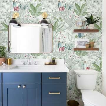 Wudnaye Floral Peel and Stick Wallpaper Floral Contact Paper 17.7in x 78.7in Cactus Wallpaper Vintage Floral Wallpaper Peel and Stick Boho Self Adhesive Removable Wallpaper Bathroom Cabinets Vinyl