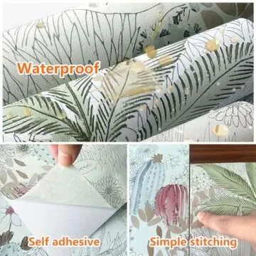 Wudnaye Floral Peel and Stick Wallpaper Floral Contact Paper 17.7in x 78.7in Cactus Wallpaper Vintage Floral Wallpaper Peel and Stick Boho Self Adhesive Removable Wallpaper Bathroom Cabinets Vinyl