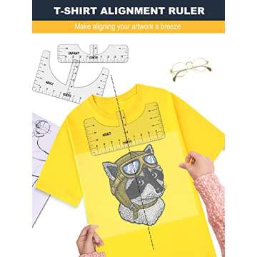 Tshirt Ruler Guide for Vinyl Alignment and Sublimation Blanks,7Pcs T-Shirt Alignment Tool, Craft Sewing Supplies Accessories Tools for Heat Press HTV Heat Transfer Vinyl (Transparent)