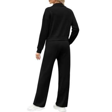 WIHOLL Travel Outfits for Women 2 Piece Sets Lounge Sets Sweatpants Sweatshirt Zip Up Sweatsuit Casual Tracksuit Black M
