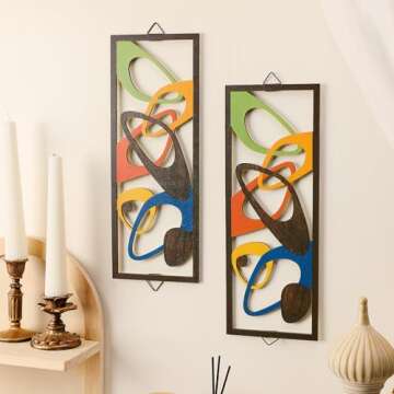 CroBlissful 2 Pcs Mid Century Wall Art Mid Century Modern Decor Elegance Wall Accents Wood Abstract Decor Geometric Panels for Interior Panel Wood Art for Home Living Room