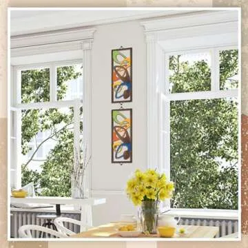 CroBlissful 2 Pcs Mid Century Wall Art Mid Century Modern Decor Elegance Wall Accents Wood Abstract Decor Geometric Panels for Interior Panel Wood Art for Home Living Room