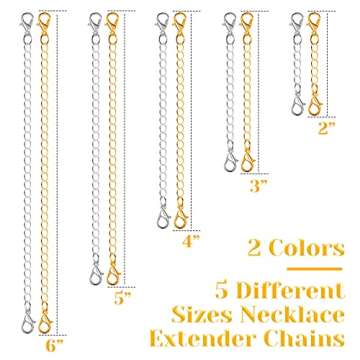 Chain Extenders for Necklaces, Anezus 10pcs Jewelry Extenders for Necklaces, Stainless Steel Chain Extenders for Necklace, Bracelet and Anklet (Assorted Sizes)
