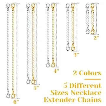 Chain Extenders for Necklaces, Anezus 10pcs Jewelry Extenders for Necklaces, Stainless Steel Chain Extenders for Necklace, Bracelet and Anklet (Assorted Sizes)