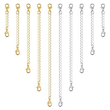 Chain Extenders for Necklaces, Anezus 10pcs Jewelry Extenders for Necklaces, Stainless Steel Chain Extenders for Necklace, Bracelet and Anklet (Assorted Sizes)
