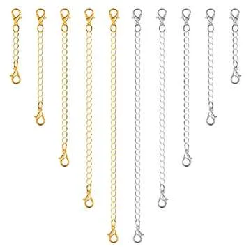 Chain Extenders for Necklaces, Anezus 10pcs Jewelry Extenders for Necklaces, Stainless Steel Chain Extenders for Necklace, Bracelet and Anklet (Assorted Sizes)