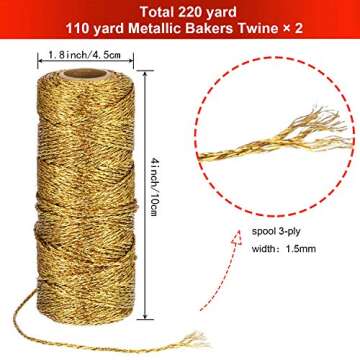 Pangda 2 Rolls 656 Feet Christmas Twine Metallic Bakers Twine Christmas Decorative Wrapping Twine St...