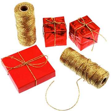 Pangda 2 Rolls 656 Feet Christmas Twine Metallic Bakers Twine Christmas Decorative Wrapping Twine String Craft Twine Present Wrapping Cord for Christmas DIY Crafting Presents(1 mm,Gold)