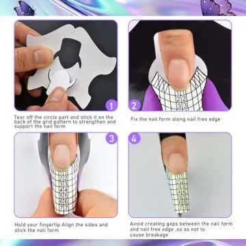 100pcs Nail Form Sticky Nail Forms for Builder Gel Reusable Sturdy Nail Extension Forms Nail Forms for Acrylic Nails Builder Gel Nail Forms, Self-Adhesive Paper Nail Forms Molds Builder NTF050-100pc